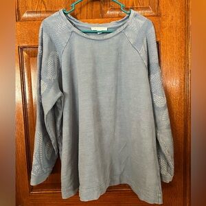 Pure Jill 2X Blue Embroidered Pullover Long Sleeve Knit Sweater Organic Cotton